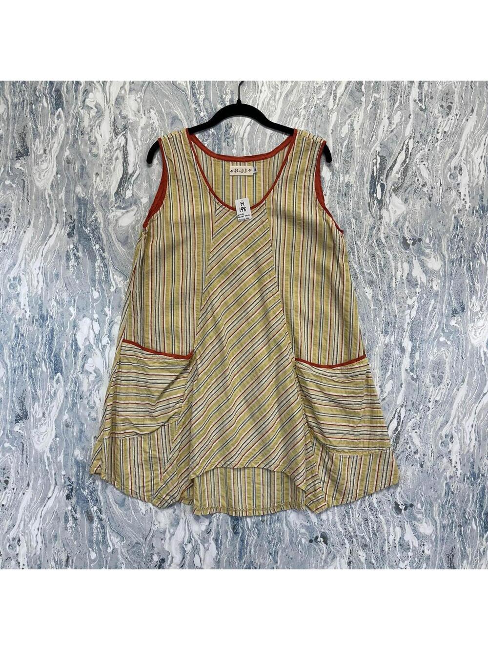 Boho Cottage Striped Sleeveless A-Line Dress (M)
